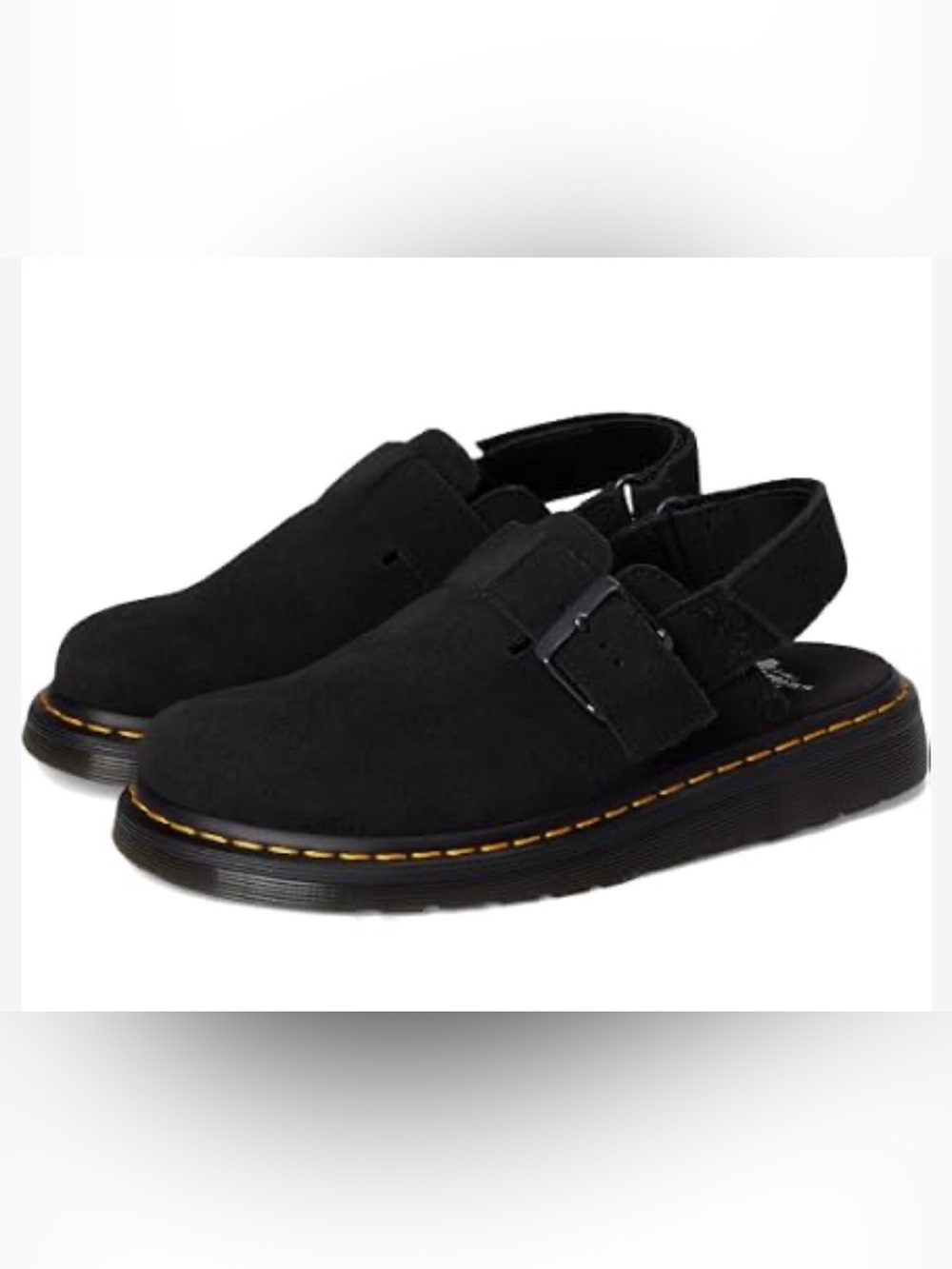 Dr. Martens Unisex Carlson Black Suede Slingback Loafer with Yellow Stitching